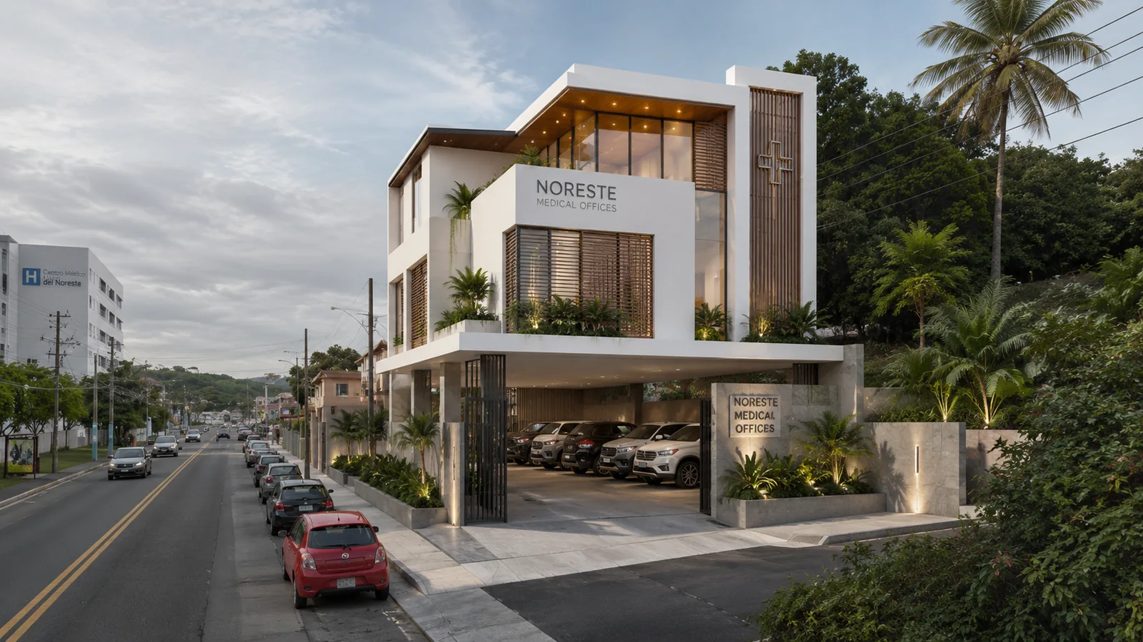 Concept 03: Noreste Medical Offices conceptual multi-storey commercial building with covered parking